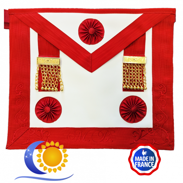 REAA Tablier de Maître peau 3 rosettes pendrilles ruban décoré (L&S) – Image 2