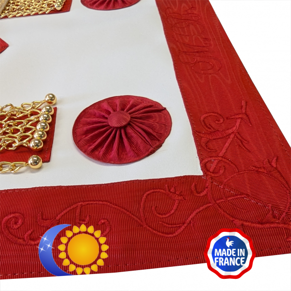 REAA Tablier de Maître peau 3 rosettes pendrilles ruban décoré (L&S)