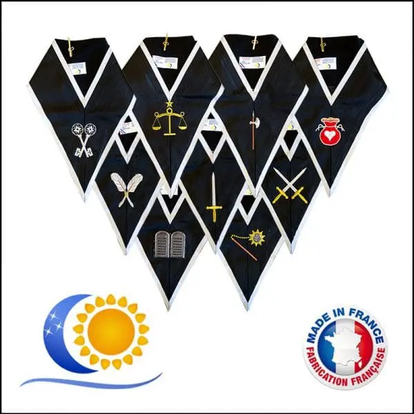 REAA Ensemble de 9 sautoirs officiers 30e degré