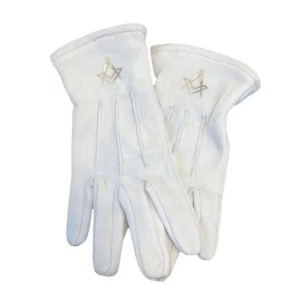 Gants Blancs 3 Griffe en Coton marqué Compas Équerre Argent