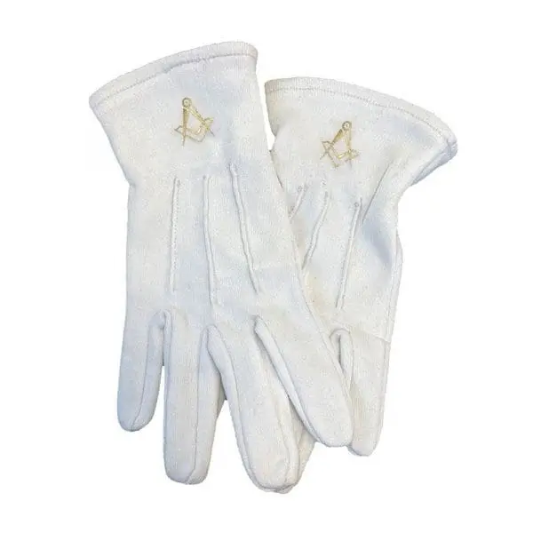 Gants Blancs 3 Griffe en Coton marqué Compas Équerre Or