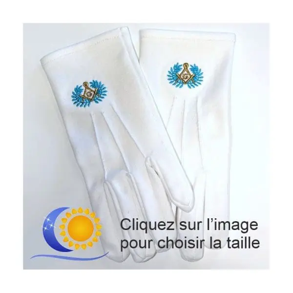 Gant blancs brodés bleu et or